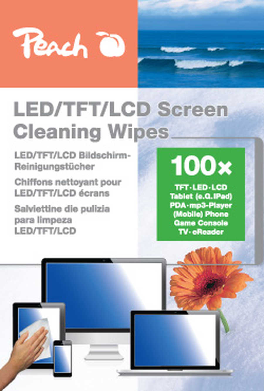 Peach vlhčené čistící ubrousky LED/TFT/LCD, PA101, 100ks